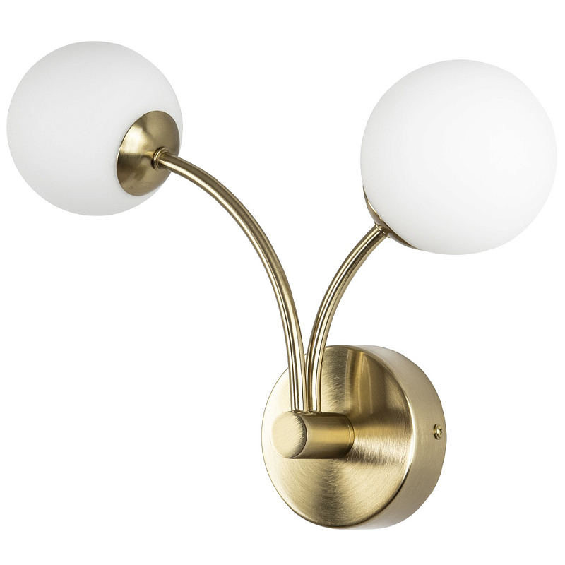Бра с 2-мя круглыми плафонами из матового стекла Pearl Suspension Light Wall Lamp Белое матовое стекло Латунь Бра с 2-мя круглыми плафонами из матового стекла Pearl Suspension Light Wall Lamp Белое матовое стекло Латунь в Брянске | Loft Concept