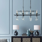 Люстра линейная черная с круглыми прозрачными подвесками  Horizontal Rectangular Chandelier варинант исполнения - 2 | Loft Concept в Брянске