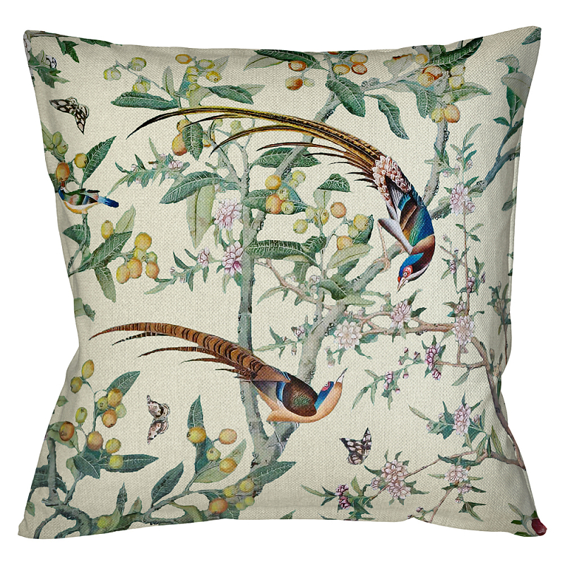 Подушка декоративная с изображением птицы в саду Beige Chinoiserie Birds in the Garden Cushion Мульти Бежевый Подушка декоративная с изображением птицы в саду Beige Chinoiserie Birds in the Garden Cushion Мульти Бежевый в Брянске | Loft Concept