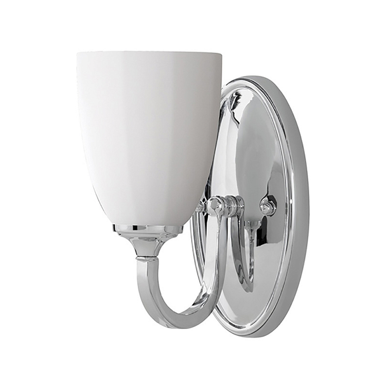 Бра для ванных комнат с белым стеклянным плафоном в форме бокала на овальном основании цвета хром с изогнутым держателем Feiss Хром Белый в Брянске | Loft Concept 