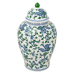 Ваза с крышкой и зелено-голубым цветочным узором на белом фоне Blue & White Ornament варинант исполнения - 1 | Loft Concept в Брянске