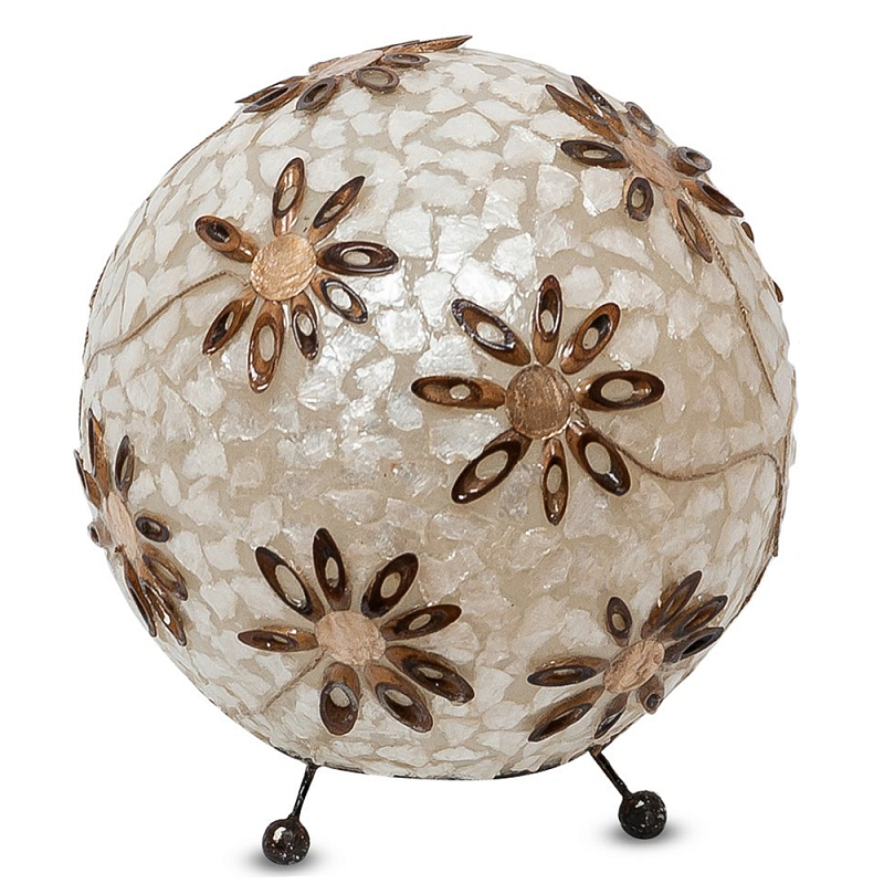 Настольная лампа из перламутра на металлическом каркасе Indonesian Ball Коричневый Черный матовый Перламутровый Настольная лампа из перламутра на металлическом каркасе Indonesian Ball Коричневый Черный матовый Перламутровый в Брянске | Loft Concept