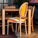 Стул бежевый в разноцветную полоску из натурального бука с изображением птиц и цветов Blooming Birds Colorful Stripes Chair варинант исполнения - 4 | Loft Concept в Брянске