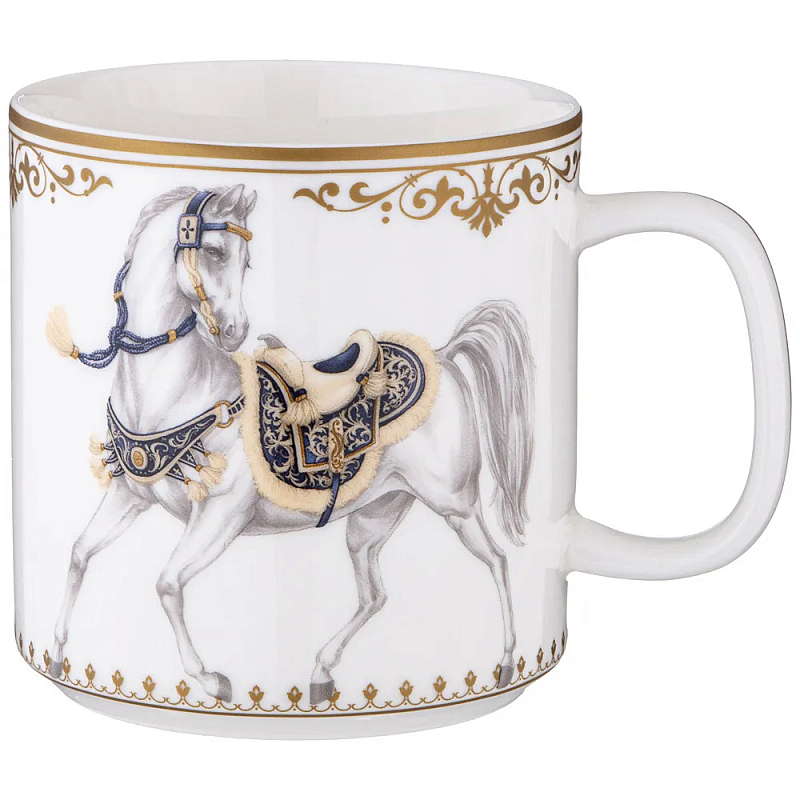 Кружка из фарфора белая с изображением лошади 400 мл Porcelain Horse Set Белый Синий Золотой Кружка из фарфора белая с изображением лошади 400 мл Porcelain Horse Set Белый Синий Золотой в Брянске | Loft Concept