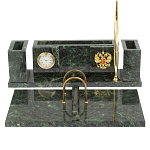 Настольный письменный набор из змеевика с подставкой под календарь и часами Successful Leader варинант исполнения - 1 | Loft Concept в Брянске