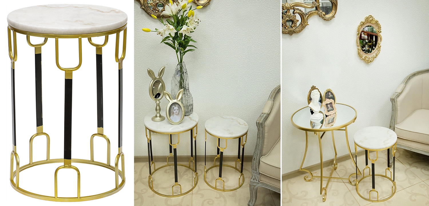 Приставной стол Dorius Side Table white marble high Приставной стол Dorius Side Table white marble high - Loft-Concept в Брянске