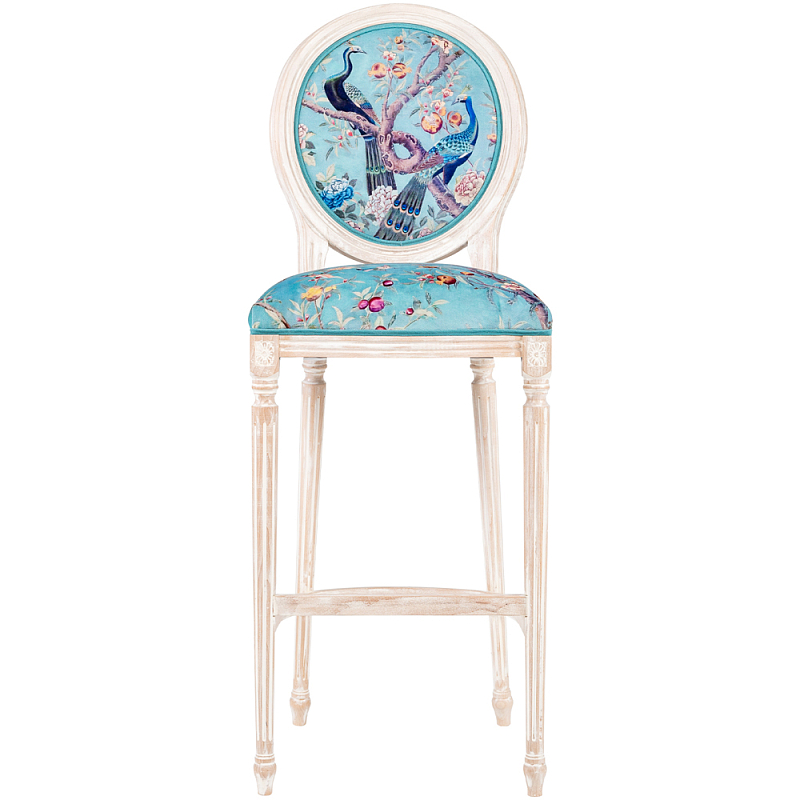 Барный стул из массива бука с изображением птиц и цветов Turquoise Beige Chinoiserie Garden Chair Мульти Бирюзовый Бежевый Барный стул из массива бука с изображением птиц и цветов Turquoise Beige Chinoiserie Garden Chair Мульти Бирюзовый Бежевый в Брянске | Loft Concept