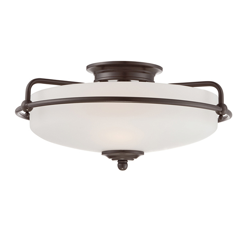 Потолочный светильник со стеклянным плафоном на изогнутых кронштейнах Quoizel  Бронза Белый Хром Латунь Прозрачное Стекло в Брянске | Loft Concept 