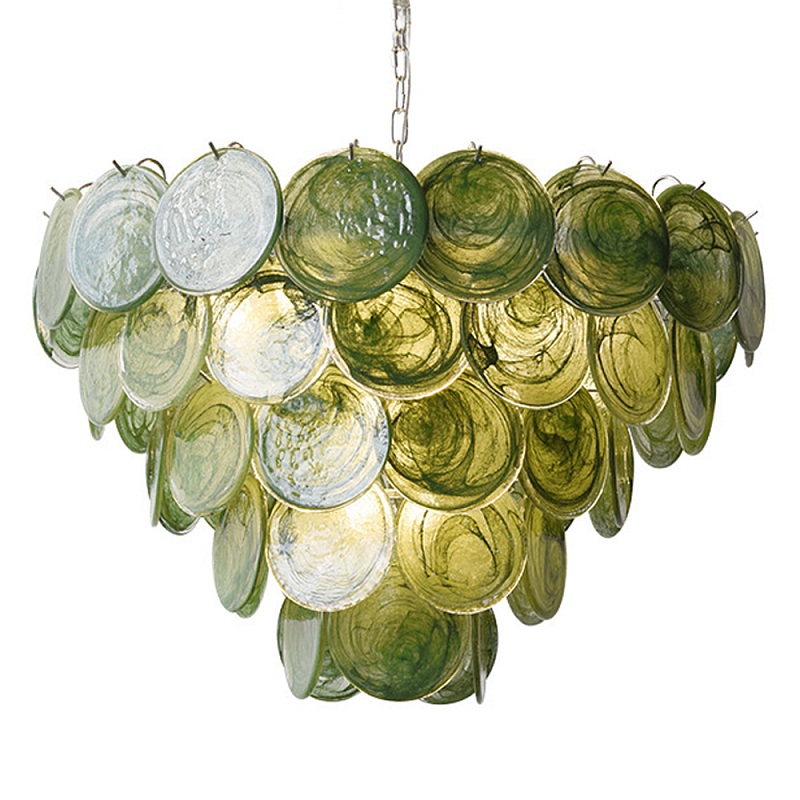 Люстра из зеленых стеклянных дисков с перламутровым эффектом Green Glowing Glaze Зеленый Серебряный Люстра из зеленых стеклянных дисков с перламутровым эффектом Green Glowing Glaze Зеленый Серебряный в Брянске | Loft Concept