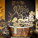 Обои ручная роспись в стиле Арт-деко Rateau Original colourway on Deep Rich Gold gilded paper варинант исполнения - 1 | Loft Concept в Брянске