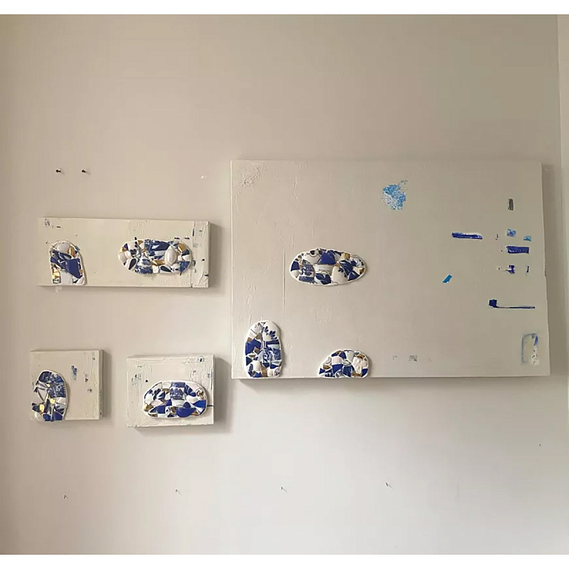 Панно «Fragments» Белый Золотой Синий Голубой Панно «Fragments» Белый Золотой Синий Голубой в Брянске | Loft Concept