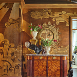 Обои ручная роспись в стиле Арт-деко Deco Dawn Bas Relief on Deep Rich Gold gilded paper варинант исполнения - 2 | Loft Concept в Брянске