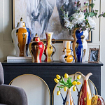 Ваза с крышкой и мазками синего и золого цвета на белом фоне Chinoiserie Ceramics варинант исполнения - 6 | Loft Concept в Брянске