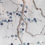 Обои ручная роспись Plum Blossom Inky Hokusai on Sterling Silver gilded silk варинант исполнения - 2 | Loft Concept в Брянске
