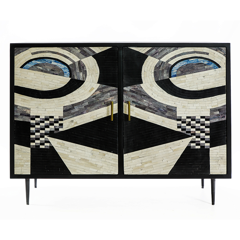 Буфет в гостиную с инкрустацией  Bone Inlay sideboard - 2 doors ivory ( слоновая кость ) Черный Голубой в Брянске | Loft Concept 