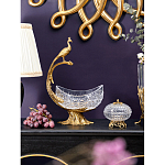 Чаша из прозрачного стекла на бронзовой подставке в виде павлина с рельефным хвостом Eden Garden варинант исполнения - 3 | Loft Concept в Брянске