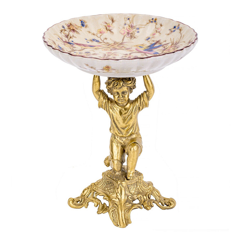 Чаша с цветочным орнаментом на ножке в виде бронзового ангела Eden Garden Мульти Бронза в Брянске | Loft Concept 