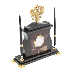 Часы настольные с Гербом России и 2-мя шариковыми ручками в комплекте Stone Clock варинант исполнения - 6 | Loft Concept в Брянске