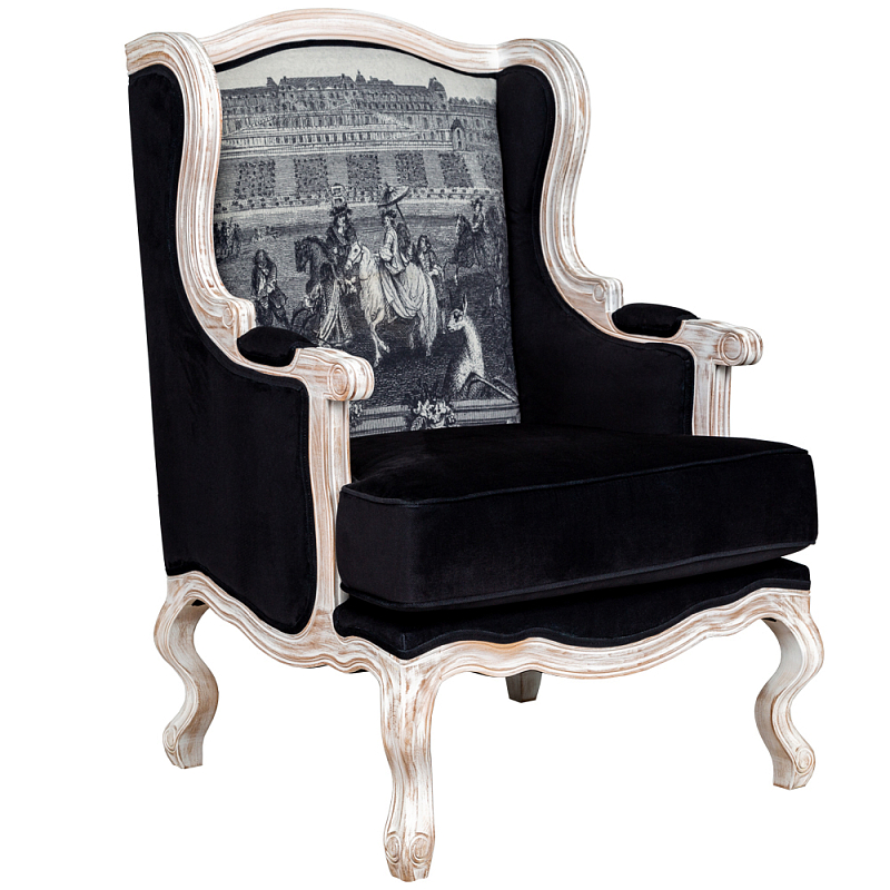 Кресло Saint Germain Armchair Черно-белый Белый винтажная патина Кресло Saint Germain Armchair Черно-белый Белый винтажная патина в Брянске | Loft Concept