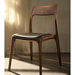 Стул деревянный с мягким сиденьем из черной натуральной кожи Moon Walnut Furniture варинант исполнения - 11 | Loft Concept в Брянске