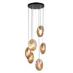 Люстра каскадная с 6-ю стеклянными круглыми плафонами янтарного цвета Savio Glass Disc Light варинант исполнения - 1 | Loft Concept в Брянске
