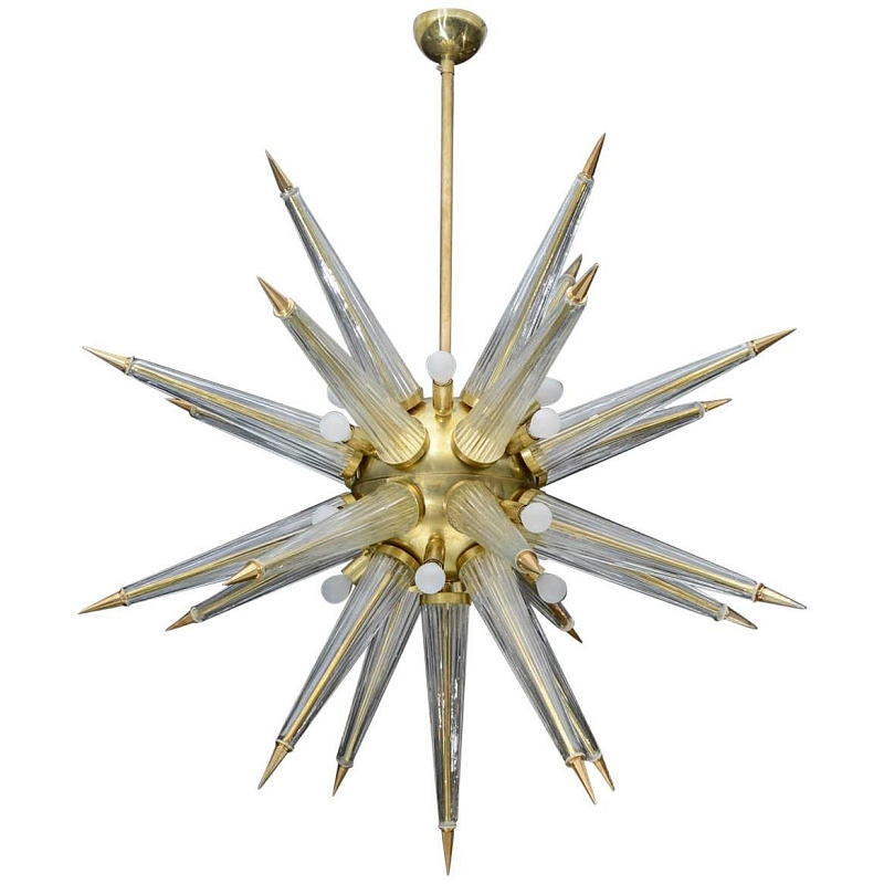 Люстра Brass Sputnik Chandelier with Murano Glass Spikes Глянцевое золото Прозрачное Стекло Люстра Brass Sputnik Chandelier with Murano Glass Spikes Глянцевое золото Прозрачное Стекло в Брянске | Loft Concept