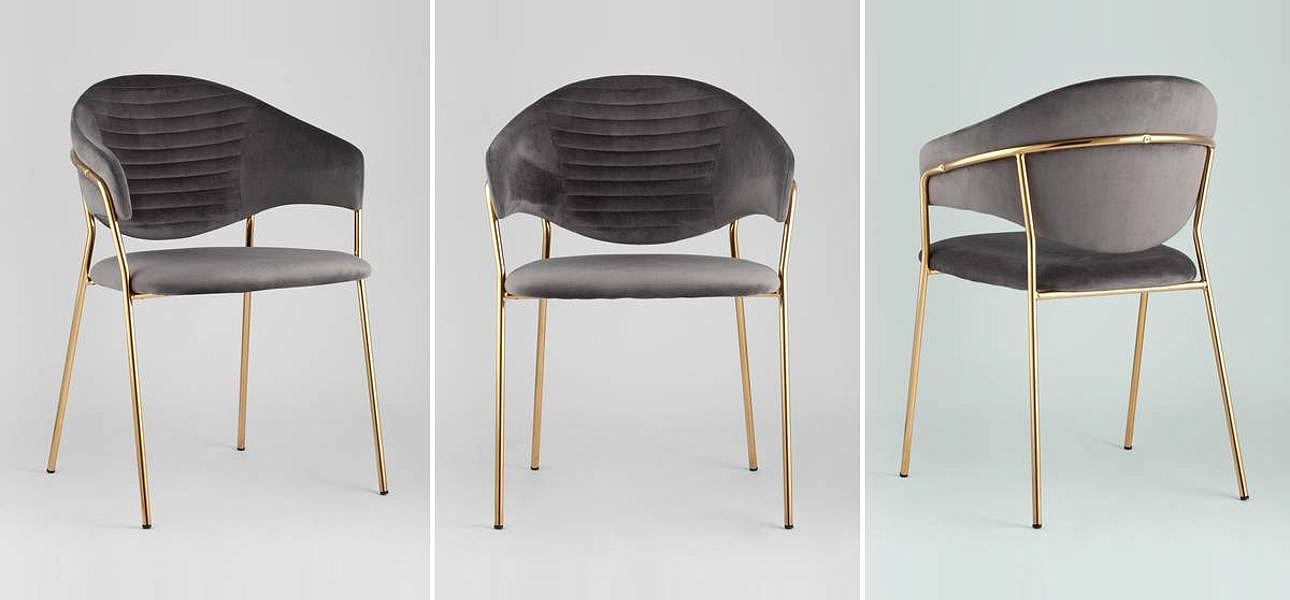 Стул Alexis Chair Серый Велюр Золотые ножки Стул Alexis Chair Серый Велюр Золотые ножки - Loft-Concept в Брянске