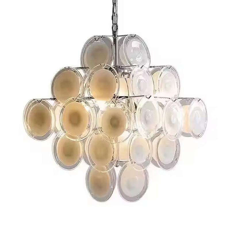 Люстра с каскадом из круглых декоративных элементов White Clear Glass Chandelier Белый Хром Прозрачный Люстра с каскадом из круглых декоративных элементов White Clear Glass Chandelier Белый Хром Прозрачный в Брянске | Loft Concept
