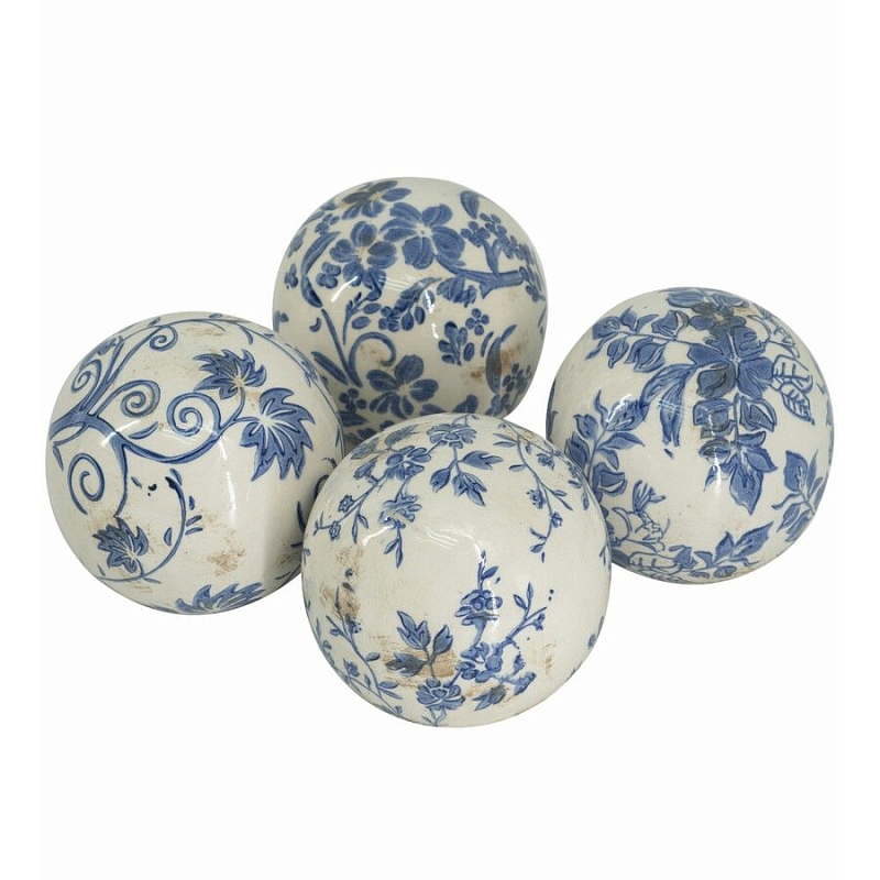 Набор керамических шаров с синей росписью Oriental Blue & White Ornament Vases Белый Синий Набор керамических шаров с синей росписью Oriental Blue & White Ornament Vases Белый Синий в Брянске | Loft Concept