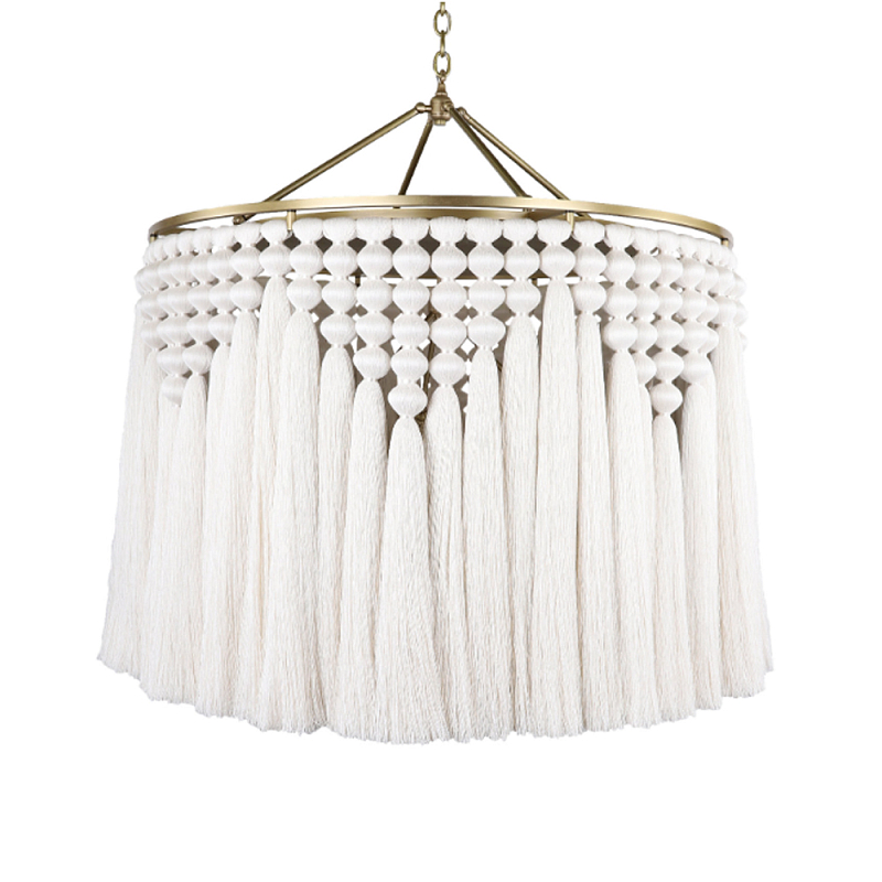 Люстра белая плетеная с кисточками Boho Tassel Chandelier Белый Латунь Люстра белая плетеная с кисточками Boho Tassel Chandelier Белый Латунь в Брянске | Loft Concept