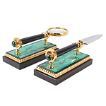 Настольный письменный набор из малахита и долерита с декором в виде герба России Leader Organizer варинант исполнения - 5 | Loft Concept в Брянске