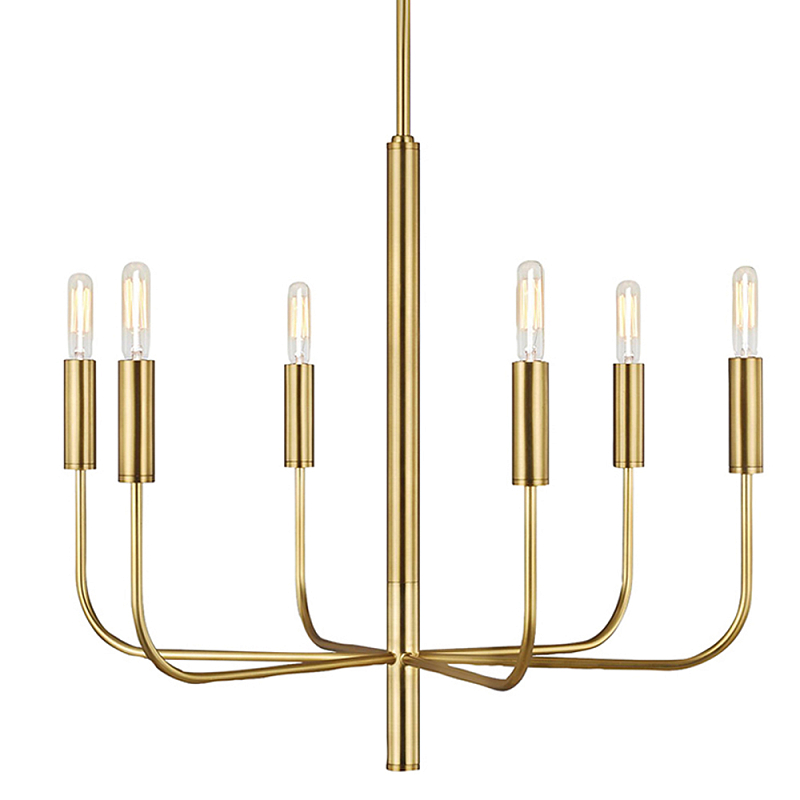 Люстра с 6-ю лампами на тонких изогнутых рожках в современном стиле Feiss Латунь Никель в Брянске | Loft Concept 