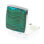 Таблетница карманная квадратная с 2-мя отделениями с зеркалом и накладкой из натуральных камней Малахит Хризоколла Silver Stone Pillboxes варинант исполнения - 2 | Loft Concept в Брянске