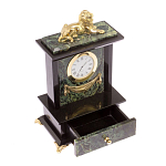 Часы настольные с декором в виде льва из натурального камня Нефрит Lion Stone Clock варинант исполнения - 3 | Loft Concept в Брянске