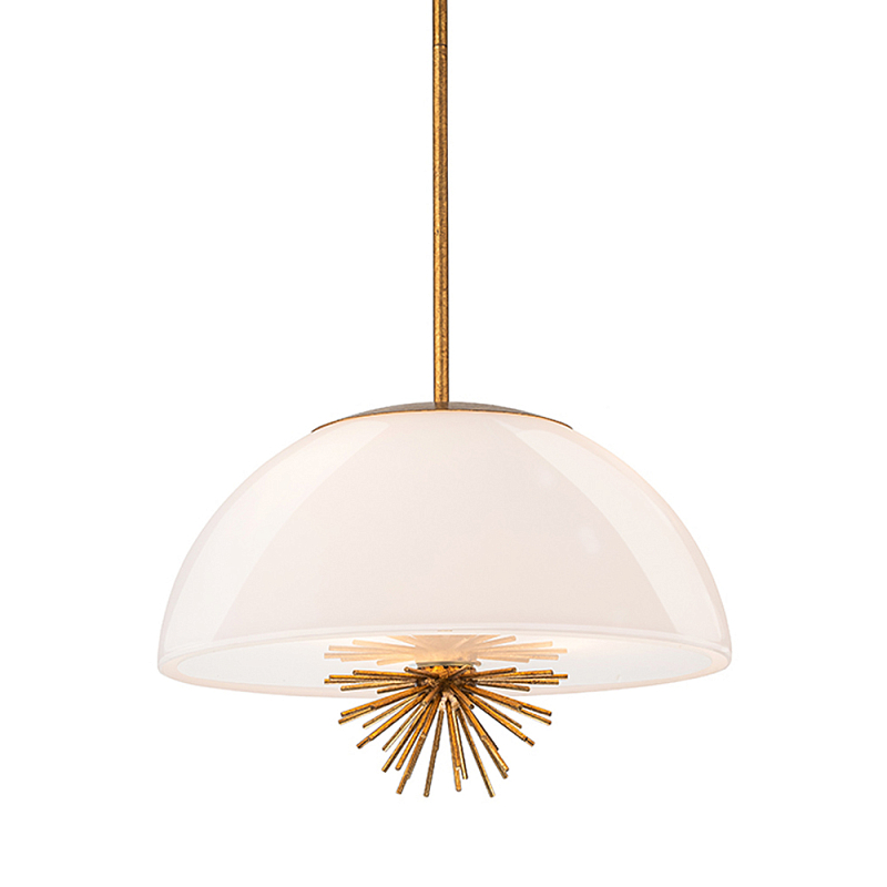 Подвесной светильник золотого цвета с полусферическим опаловым плафоном и декоративным элементом Elstead Lighting Молочный Золотой в Брянске | Loft Concept 