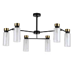 Люстра потолочная с 6-ю цилиндрическими плафонами из стекла и черным каркасом Noir Poise варинант исполнения - 1 | Loft Concept в Брянске