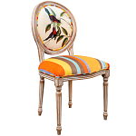 Стул бежевый в разноцветную полоску из натурального бука с изображением птиц и цветов Blooming Red Blue Birds Colorful Stripes Chair варинант исполнения - 2 | Loft Concept в Брянске