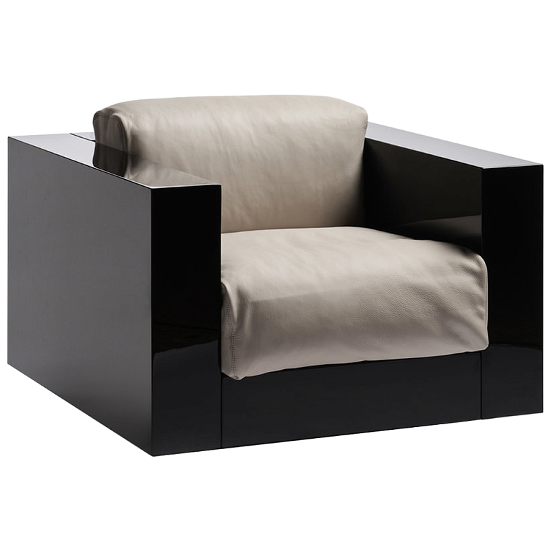Дизайнерское кожаное кресло Poltronova Saratoga Armchair Белый Карамель Черный в Брянске | Loft Concept 