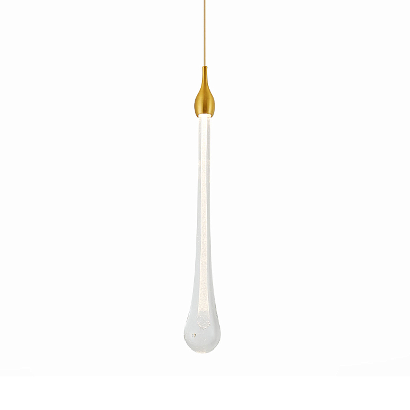 Подвесной светильник с плафоном в форме капли на золотистом каркасе Raindrop Прозрачное Стекло Золотой в Брянске | Loft Concept 