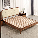 Кровать двуспальная с каркасом из дерева и мягким изголовьем Moon Walnut Bed варинант исполнения - 4 | Loft Concept в Брянске