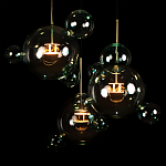 Люстра подвесная с прозрачными бирюзовыми стеклянными шарами и круглым основанием 3 лампы Giopato & Coombes варинант исполнения - 6 | Loft Concept в Брянске