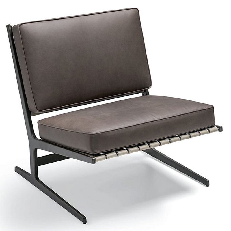 Дизайнерское кресло без подлокотников кожаное на металлическом каркасе PAULA Armchair Графитовый Коричневый Бежевый в Брянске | Loft Concept 