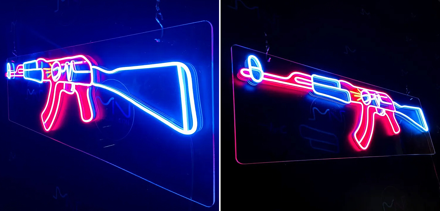 Неоновая настенная лампа Machine Gun Neon Wall Lamp Неоновая настенная лампа Machine Gun Neon Wall Lamp - Loft-Concept в Брянске