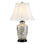 Настольная лампа с фарфоровым основанием с декоративным орнаментом и белым абажуром на темной круглой подставке Elstead Lighting варинант исполнения - 11 | Loft Concept в Брянске