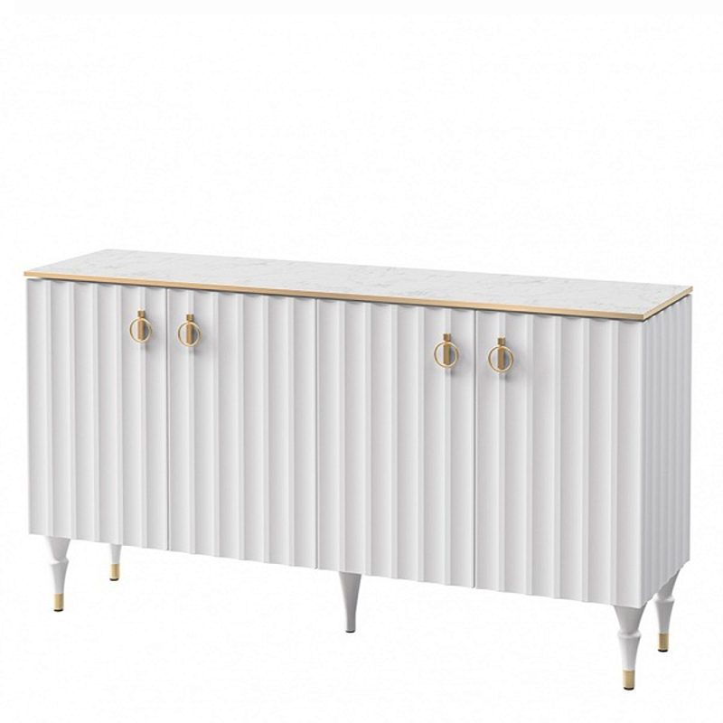 Консоль четырёхдверная с белым рельефным фасадом Expanses of Beauty Белый Золотой Белый Мрамор Bianco в Брянске | Loft Concept 