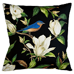 Декоративная подушка чёрная с изображением птицы в саду Blooming Blue Birds варинант исполнения - 1 | Loft Concept в Брянске