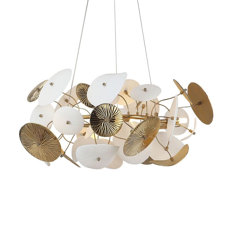 Люстра с белыми и золотистыми цветами Dahlia Flowers Lamp Белый Латунь в Брянске | Loft Concept 