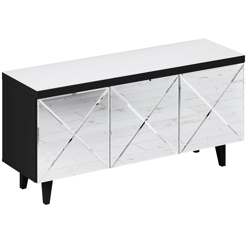 Длинная тумба с зеркальным декором Arden Cabinet Черный Белый Зеркало Длинная тумба с зеркальным декором Arden Cabinet Черный Белый Зеркало в Брянске | Loft Concept