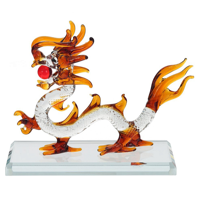 Декоративная стеклянная статуэтка Дракон Glass Dragon Statuette Прозрачное Стекло Янтарный Красный Декоративная стеклянная статуэтка Дракон Glass Dragon Statuette Прозрачное Стекло Янтарный Красный в Брянске | Loft Concept