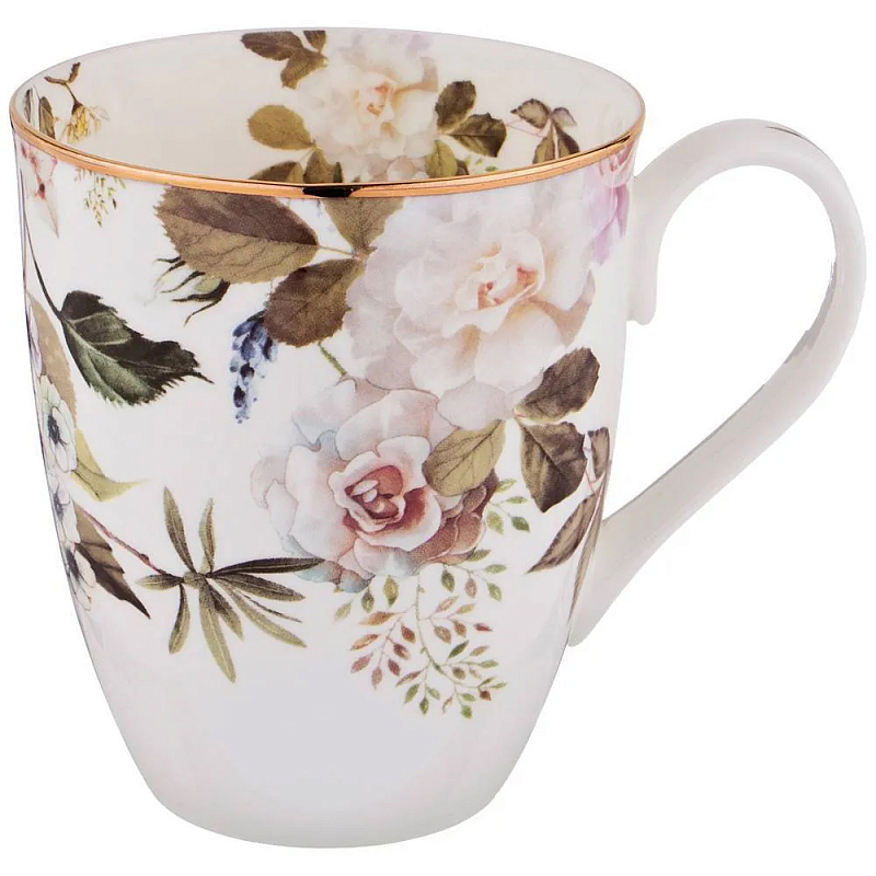Кружка белая из фарфора с рисунком цветов 400 мл Garden Whisper Porcelain Set Белый Мульти Кружка белая из фарфора с рисунком цветов 400 мл Garden Whisper Porcelain Set Белый Мульти в Брянске | Loft Concept